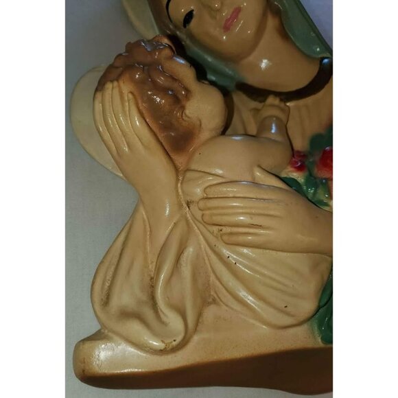 LARGE 1940s Mary and Baby Jesus 14x9.5x3 Chalkware Beautiful Hook On Back SfPf H - Picture 4 of 10